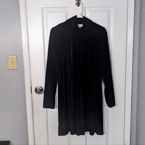 Vintage 90s Brannan Studio Black Velvet Long Sleeve Mockneck Holiday Dress-Large